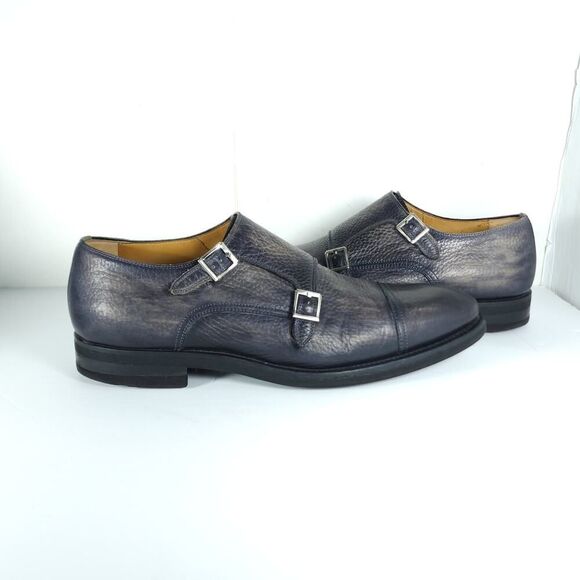 Magnanni Men's Jebor Gray US10,5M Pebbled Leather Double Monk Strap Dress Shoes - Picture 9 of 14